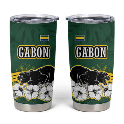 Gabon Tumbler Cup - Black Panther Graphic and Hibiscus Flower Design in National Colors
