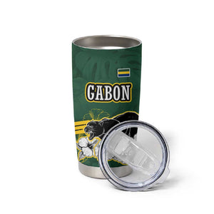 Gabon Tumbler Cup - Black Panther Graphic and Hibiscus Flower Design in National Colors