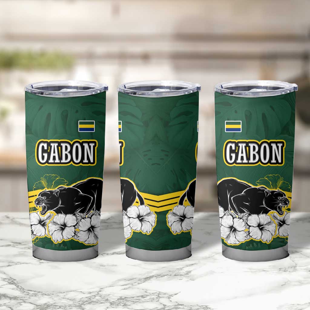 Gabon Tumbler Cup - Black Panther Graphic and Hibiscus Flower Design in National Colors
