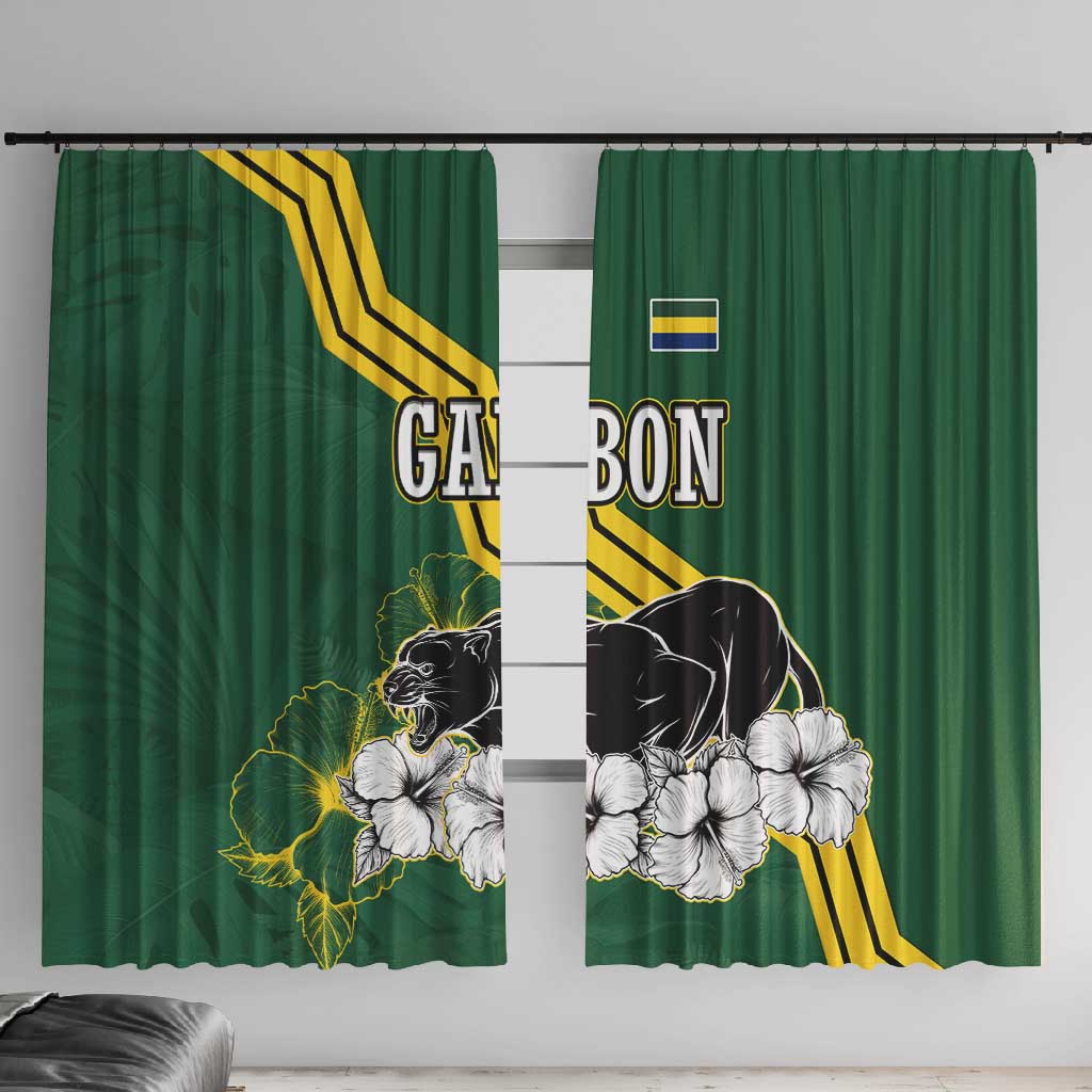 Gabon Window Curtain - Black Panther Graphic and Hibiscus Flower Design in National Colors