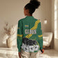 Gabon Women Casual Shirt - Black Panther Graphic and Hibiscus Flower Design in National Colors