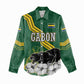 Gabon Women Casual Shirt - Black Panther Graphic and Hibiscus Flower Design in National Colors