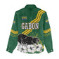 Gabon Women Casual Shirt - Black Panther Graphic and Hibiscus Flower Design in National Colors