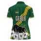 Gabon Women Polo Shirt - Black Panther Graphic and Hibiscus Flower Design in National Colors