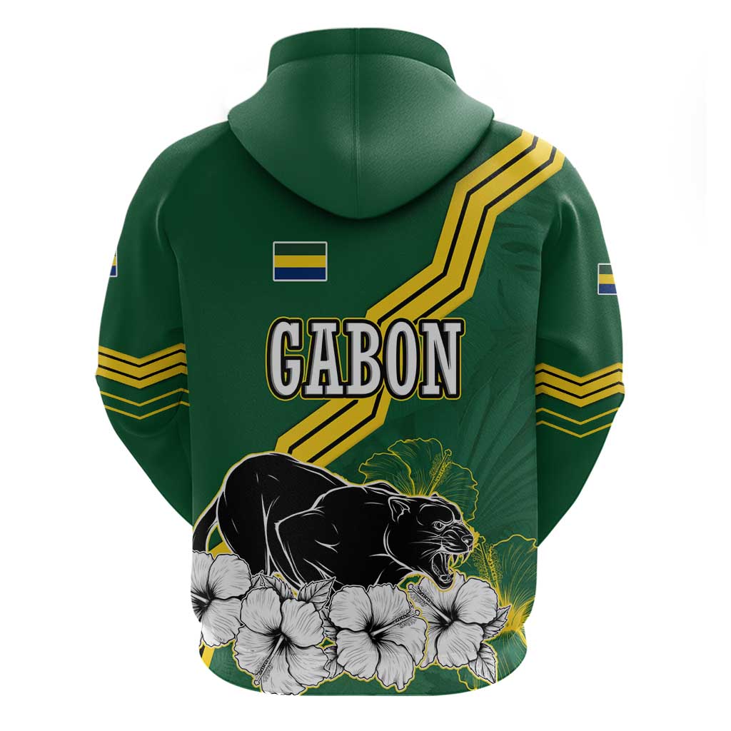 Gabon Zip Hoodie - Black Panther Graphic and Hibiscus Flower Design in National Colors