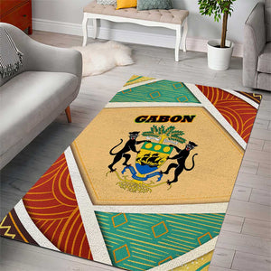 Gabon Area Rug - National Coat of Arms and Tribal Pattern Map Design in Bold Colors
