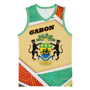 Gabon Basketball Jersey - National Coat of Arms and Tribal Pattern Map Design in Bold Colors - African Pride