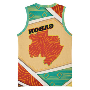 Gabon Basketball Jersey - National Coat of Arms and Tribal Pattern Map Design in Bold Colors - African Pride