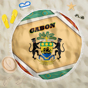 Gabon Beach Blanket - National Coat of Arms and Tribal Pattern Map Design in Bold Colors