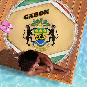 Gabon Beach Blanket - National Coat of Arms and Tribal Pattern Map Design in Bold Colors