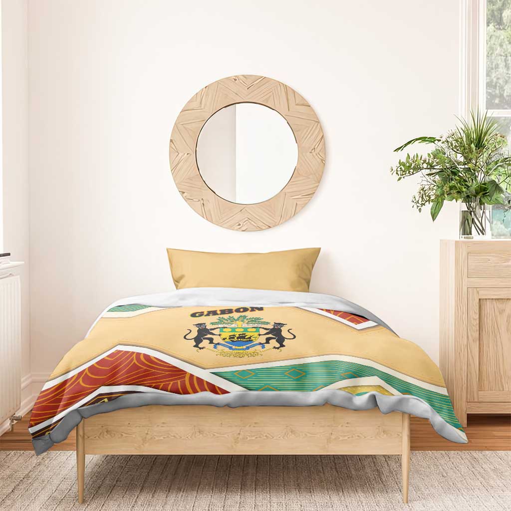 Gabon Bedding Set - National Coat of Arms and Tribal Pattern Map Design in Bold Colors