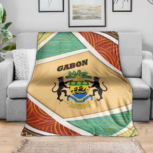 Gabon Blanket - National Coat of Arms and Tribal Pattern Map Design in Bold Colors