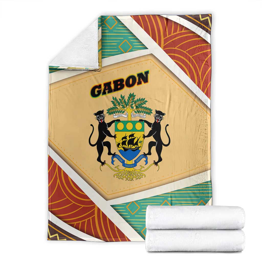 Gabon Blanket - National Coat of Arms and Tribal Pattern Map Design in Bold Colors
