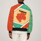 Gabon Bomber Jacket - National Coat of Arms and Tribal Pattern Map Design in Bold Colors