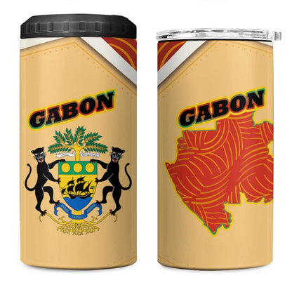 Gabon 4 in 1 Can Cooler Tumbler - National Coat of Arms and Tribal Pattern Map Design in Bold Colors