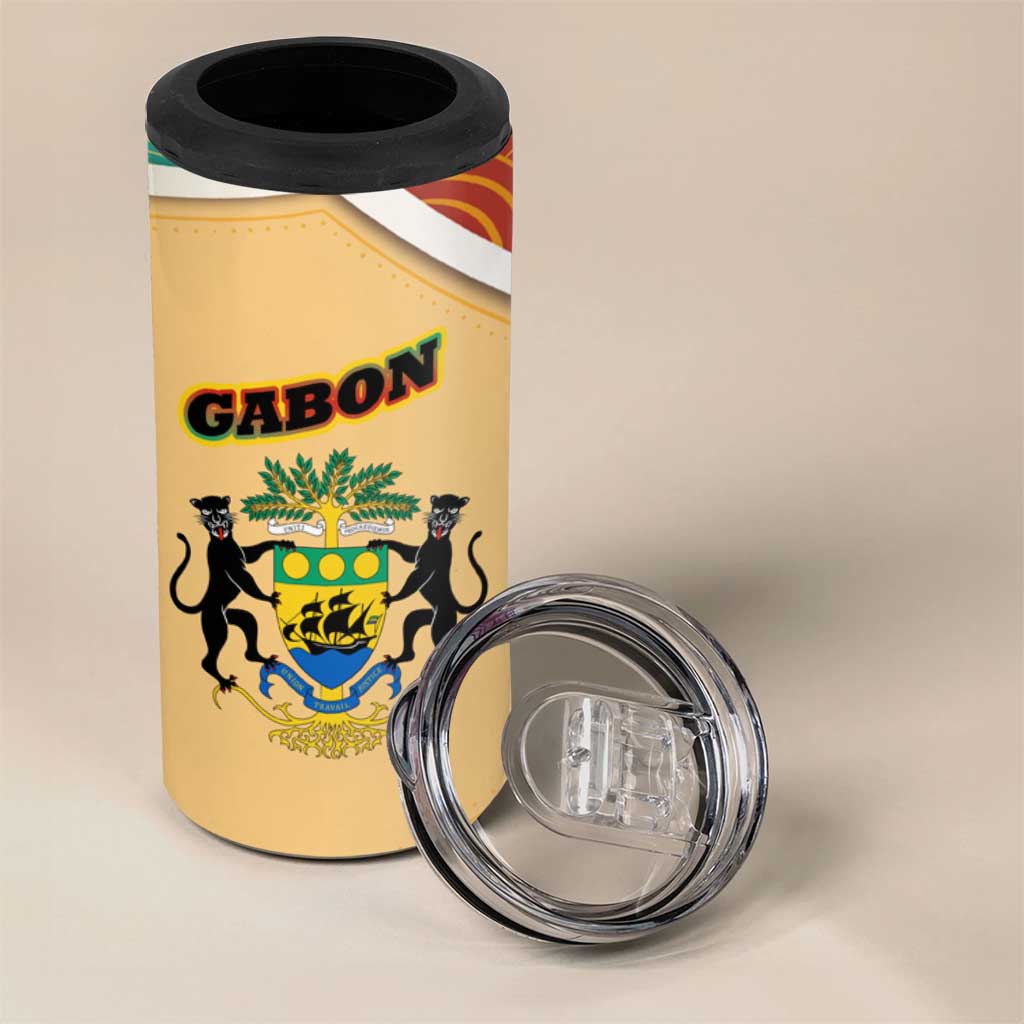 Gabon 4 in 1 Can Cooler Tumbler - National Coat of Arms and Tribal Pattern Map Design in Bold Colors