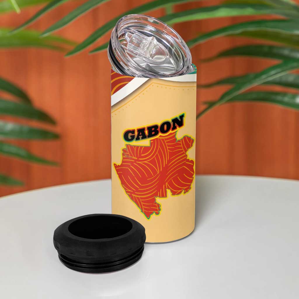 Gabon 4 in 1 Can Cooler Tumbler - National Coat of Arms and Tribal Pattern Map Design in Bold Colors