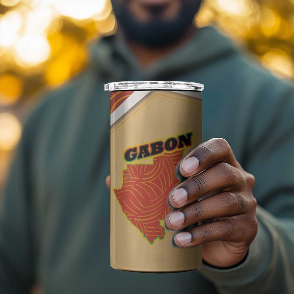 Gabon 4 in 1 Can Cooler Tumbler - National Coat of Arms and Tribal Pattern Map Design in Bold Colors