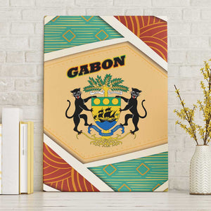 Gabon Canvas Wall Art - National Coat of Arms and Tribal Pattern Map Design in Bold Colors