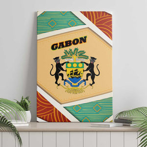 Gabon Canvas Wall Art - National Coat of Arms and Tribal Pattern Map Design in Bold Colors