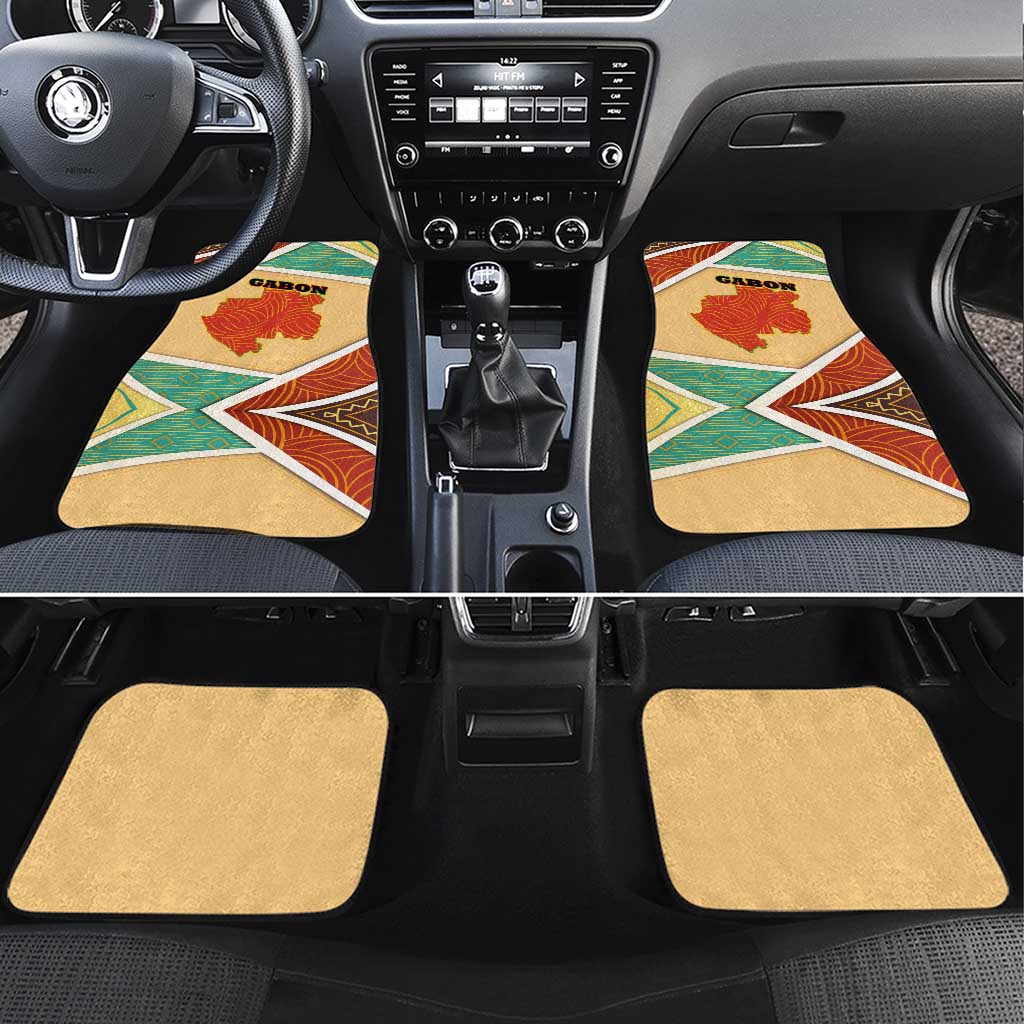 Gabon Car Mats - National Coat of Arms and Tribal Pattern Map Design in Bold Colors