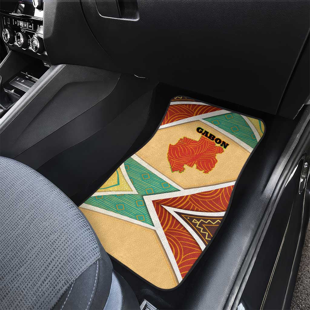 Gabon Car Mats - National Coat of Arms and Tribal Pattern Map Design in Bold Colors