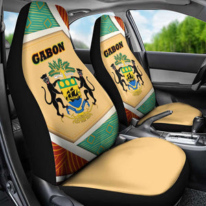 Gabon Car Seat Cover - National Coat of Arms and Tribal Pattern Map Design in Bold Colors
