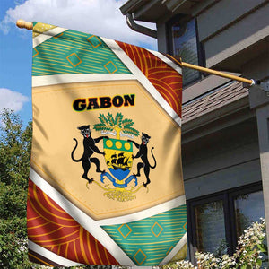 Gabon Garden Flag - National Coat of Arms and Tribal Pattern Map Design in Bold Colors