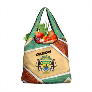 Gabon Grocery Bag - National Coat of Arms and Tribal Pattern Map Design in Bold Colors