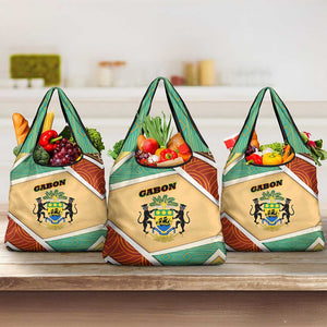 Gabon Grocery Bag - National Coat of Arms and Tribal Pattern Map Design in Bold Colors