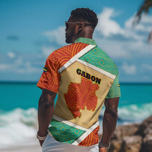 Gabon Hawaiian Shirt - National Coat of Arms and Tribal Pattern Map Design in Bold Colors