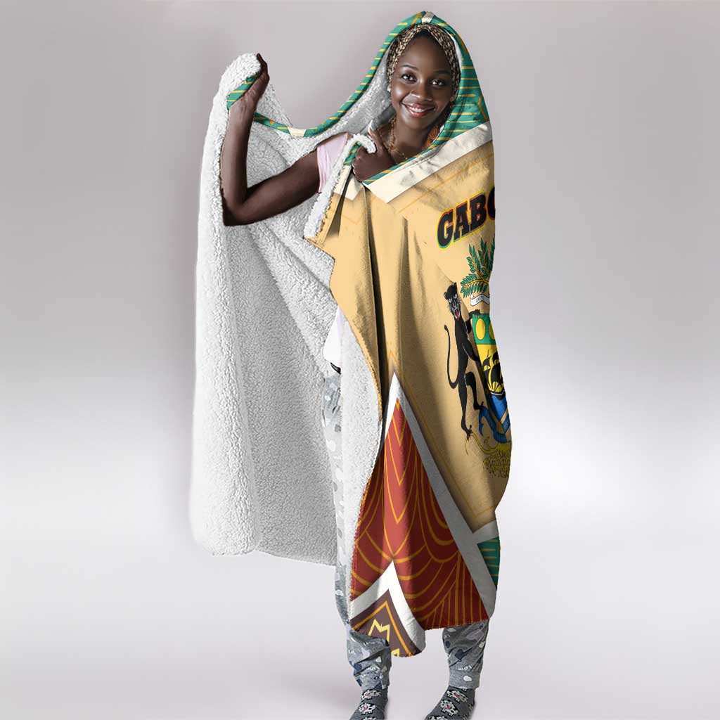 Gabon Hooded Blanket - National Coat of Arms and Tribal Pattern Map Design in Bold Colors