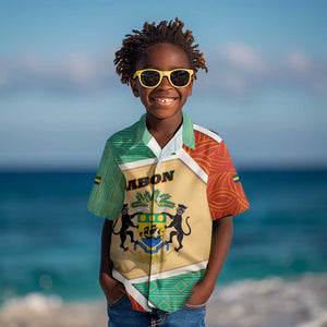 Gabon Kid Hawaiian Shirt - National Coat of Arms and Tribal Pattern Map Design in Bold Colors