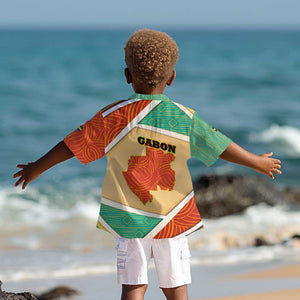 Gabon Kid Hawaiian Shirt - National Coat of Arms and Tribal Pattern Map Design in Bold Colors