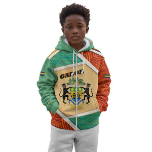 Gabon Kid Hoodie - National Coat of Arms and Tribal Pattern Map Design in Bold Colors