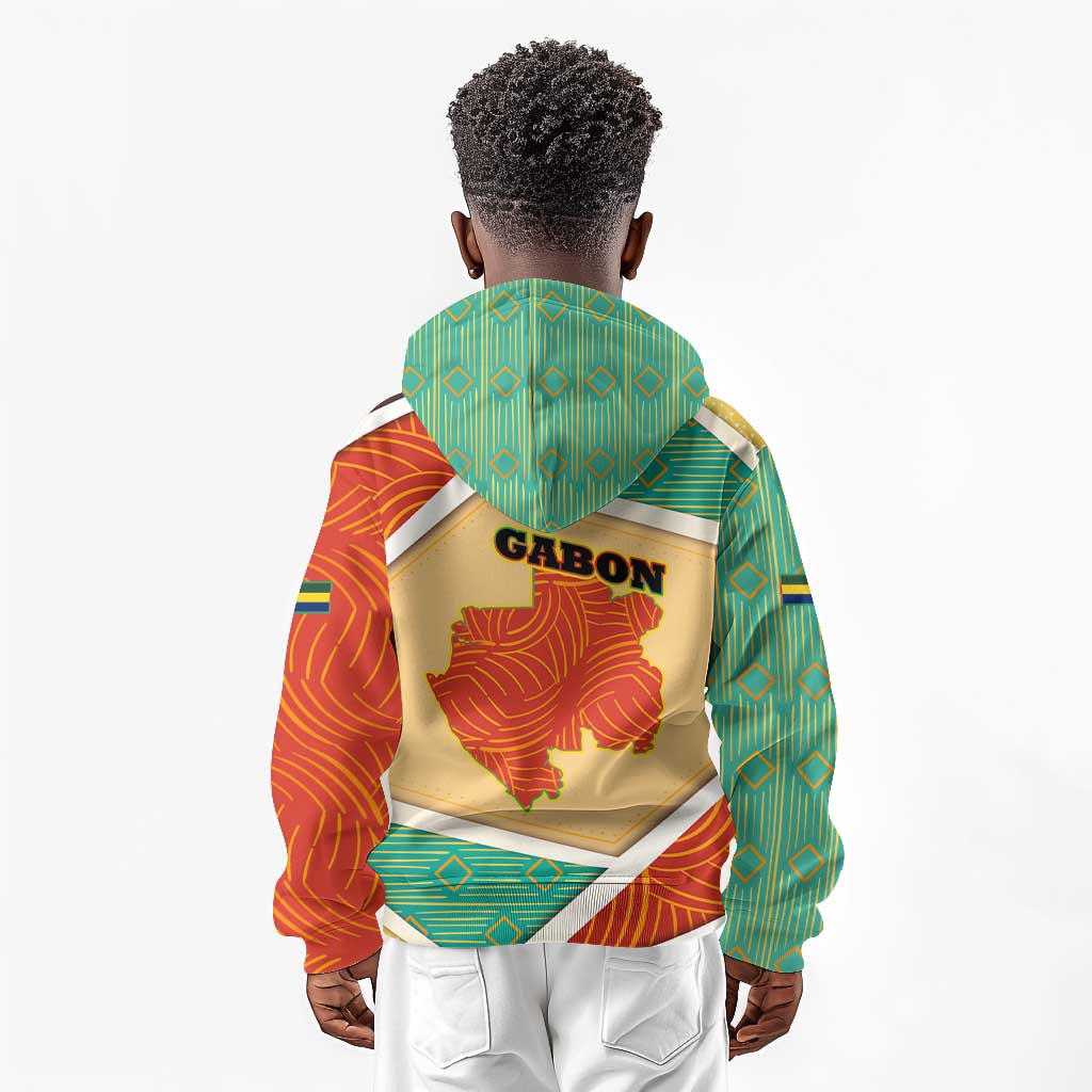 Gabon Kid Hoodie - National Coat of Arms and Tribal Pattern Map Design in Bold Colors