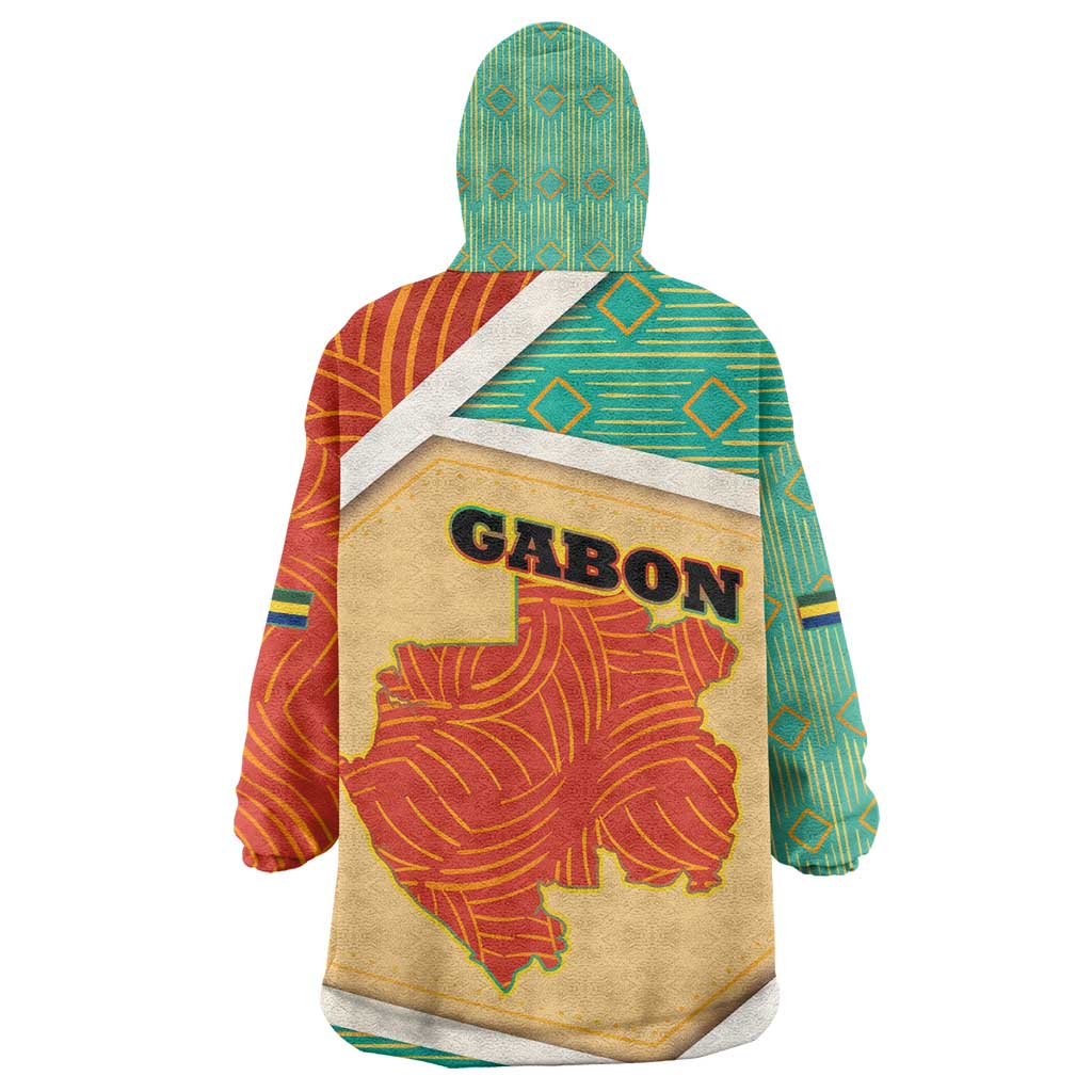Gabon Kid Wearable Blanket Hoodie - National Coat of Arms and Tribal Pattern Map Design in Bold Colors