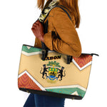 Gabon Leather Tote Bag - National Coat of Arms and Tribal Pattern Map Design in Bold Colors