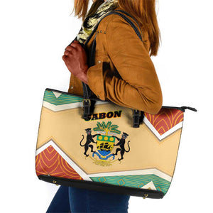 Gabon Leather Tote Bag - National Coat of Arms and Tribal Pattern Map Design in Bold Colors