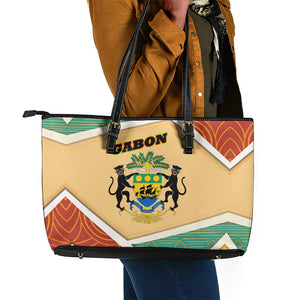 Gabon Leather Tote Bag - National Coat of Arms and Tribal Pattern Map Design in Bold Colors