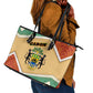 Gabon Leather Tote Bag - National Coat of Arms and Tribal Pattern Map Design in Bold Colors