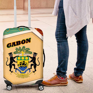 Gabon Luggage Cover - National Coat of Arms and Tribal Pattern Map Design in Bold Colors