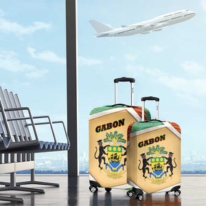 Gabon Luggage Cover - National Coat of Arms and Tribal Pattern Map Design in Bold Colors