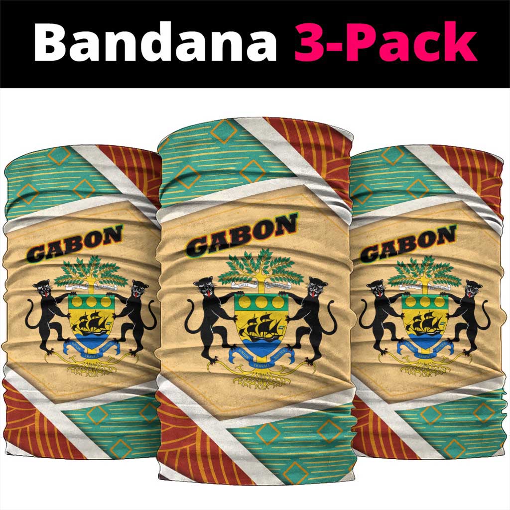 Gabon Neck Gaiter - National Coat of Arms and Tribal Pattern Map Design in Bold Colors - African Pride