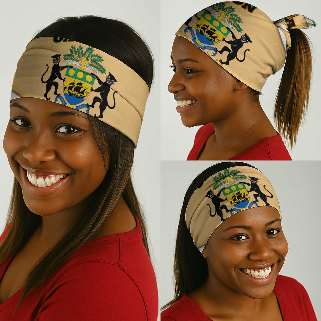 Gabon Neck Gaiter - National Coat of Arms and Tribal Pattern Map Design in Bold Colors TS04