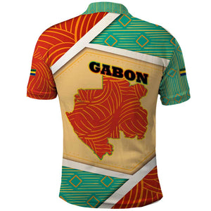 Gabon Polo Shirt - National Coat of Arms and Tribal Pattern Map Design in Bold Colors