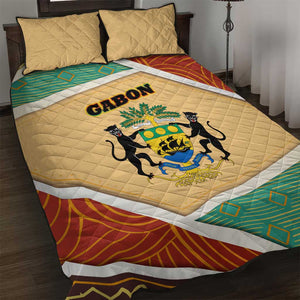 Gabon Quilt Bed Set - National Coat of Arms and Tribal Pattern Map Design in Bold Colors