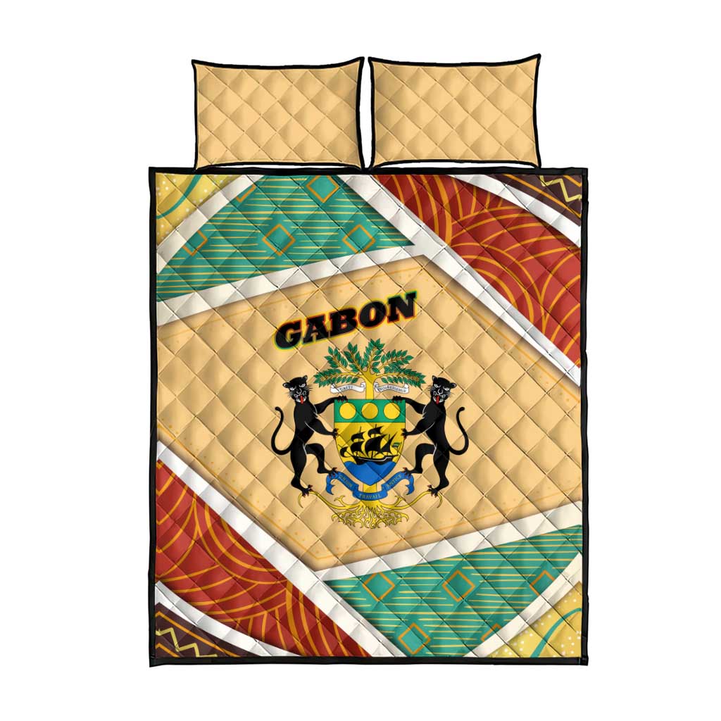 Gabon Quilt Bed Set - National Coat of Arms and Tribal Pattern Map Design in Bold Colors
