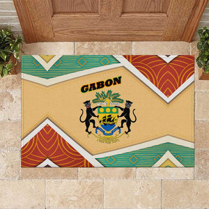 Gabon Rubber Doormat - National Coat of Arms and Tribal Pattern Map Design in Bold Colors