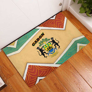 Gabon Rubber Doormat - National Coat of Arms and Tribal Pattern Map Design in Bold Colors